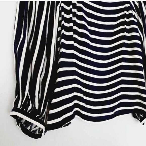 BANANA REPUBLIC Puff Sleeve Boho Square Neck Stripped Crop Blouse Sz S - Picture 7 of 13